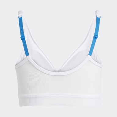 Women Originals White Adicolor Flex Ribbed Cotton Two-Ply Plunge Brami