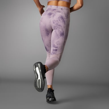 ผู้หญิง วิ่ง สีม่วง กางเกงรัดรูปเจ็ดส่วนพิมพ์ลาย Ultimateadidas