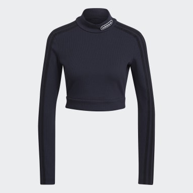 Cropped Long Sleeve T-skjorte Blå