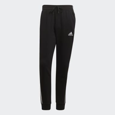 Men Sport Inspired Black Essentials Fleece Tapered Cuff 3-Stripes Pants