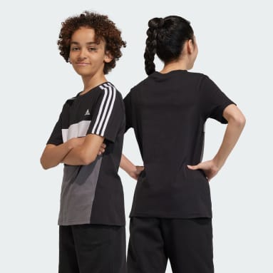 Tiberio 3-Stripes Colorblock Cotton T-skjorte, barn Svart
