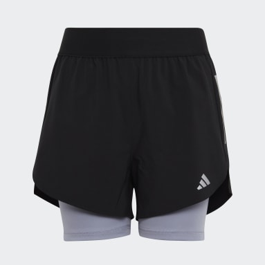 Dievčatá Beh čierna Šortky Two-In-One AEROREADY Woven