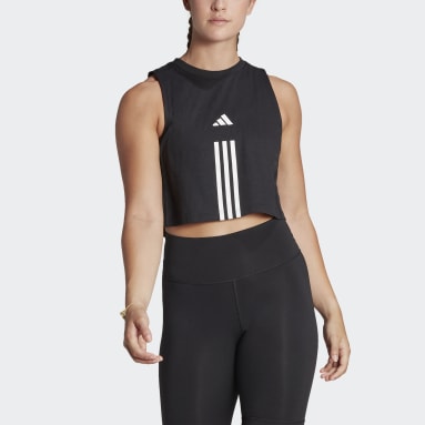 ผู้หญิง Gym & Training สีดำ เสื้อกล้ามครอป Train Essentials Train Cotton 3-Stripes
