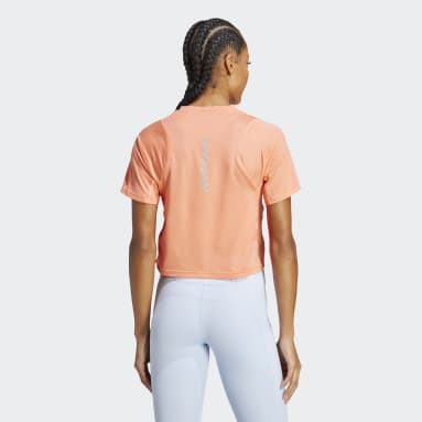 Women Running Orange Fast Crop Running Tee