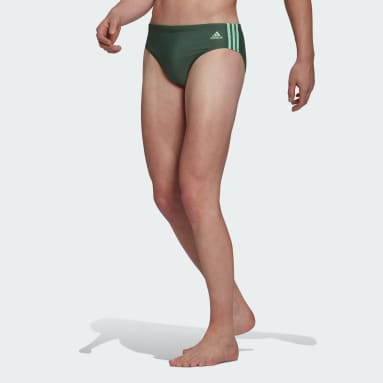 Men Swimming Green Fitness 3-Stripes Swim Trunks