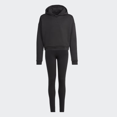 Girls Sportswear Black Hooded Fleece Track Suit