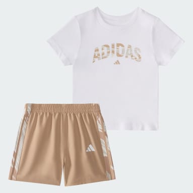Two-Piece Short Sleeve Tee and Camo 3-Stripes Woven Shorts Set