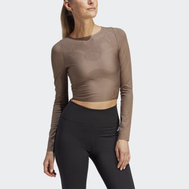 Women Gym & Training Brown Best of adidas Cropped Long Sleeve Tee