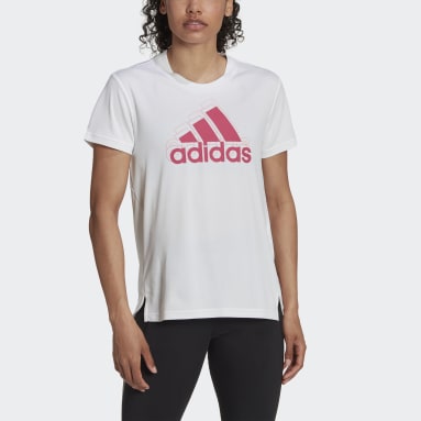 Frauen Running 3-Streifen Sport Brand Love T-Shirt Weiß