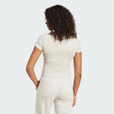 Playera Essentials 3 Franjas Slim Baby Beige Mujer Sportswear
