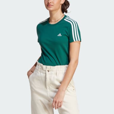 Women Sportswear Green Essentials Slim 3-Stripes Tee