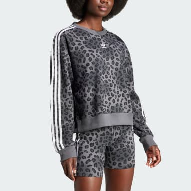 Women's Originals Grey adidas Originals Leopard Luxe Trefoil Crew Sweatshirt