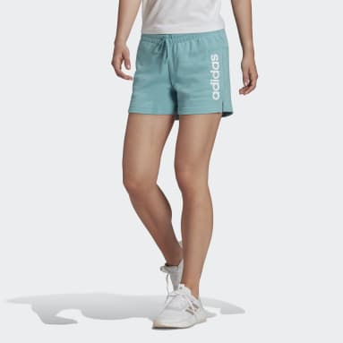 ผู้หญิง Sportswear สีเทอร์คอยส์ กางเกงขาสั้น Essentials Slim Logo