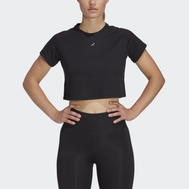 Camiseta Cropped AEROREADY Train Essentials 3 Bar Logo Preto Mulher Training