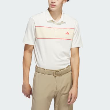 Men Golf Beige Chest Stripe Polo Shirt