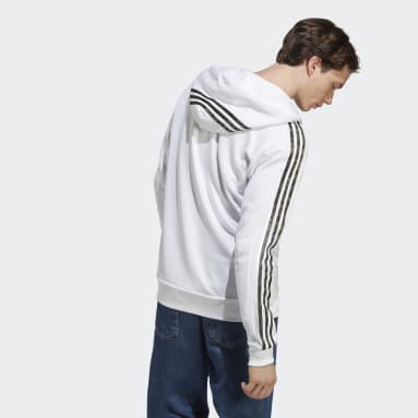 Muži Sportswear biela Mikina s kapucňou Essentials French Terry 3-Stripes Full-Zip