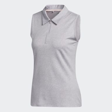Women Golf Grey Jacquard Sleeveless Polo Shirt