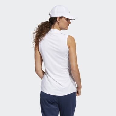 Women Golf Blue Herringbone Stripe Sleeveless Polo Shirt