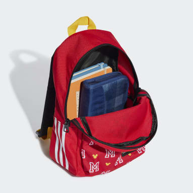 Una mochila de Mickey Mouse hecha parcialmente con materiales reciclados. Rojo Niño Training
