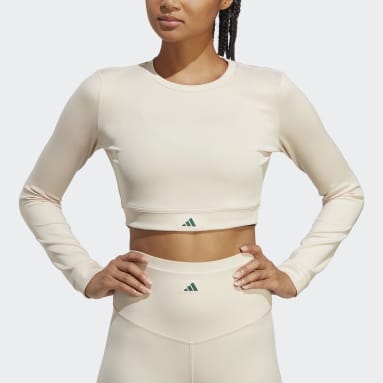Sports Club Long Sleeve Crop T-skjorte Beige