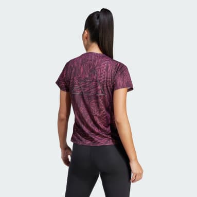 Camiseta Run Icons Logo Allover Print Running 3 bandas Marrón Mujer Running