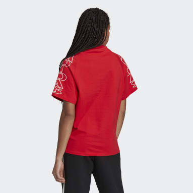 T-shirt Loose adidas Letter Rouge Femmes Originals