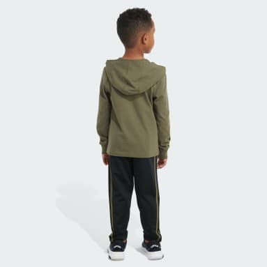 Children Training Green Two-Piece Long Sleeve Graphic Hooded Tee and Pant Set