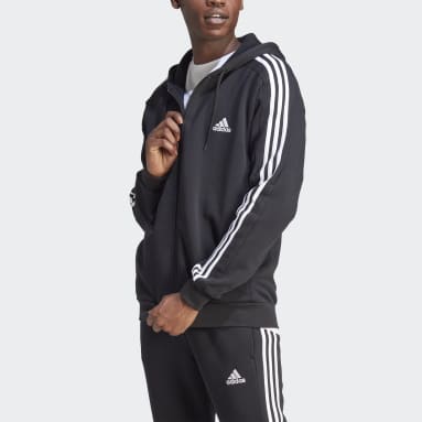 Men's Sportswear Black Essentials Fleece 3-Stripes Full-Zip Hoodie