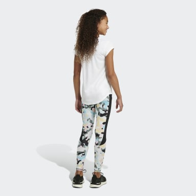 Youth Yoga White Allover Print Pieced Pocket Tights