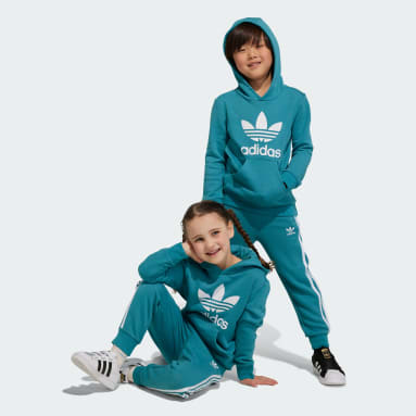 เด็ก Originals สีเทอร์คอยส์ ชุดเสื้อฮู้ดและกางเกงขายาว Adicolor