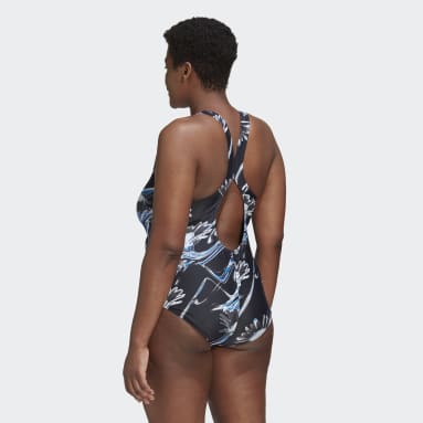 Frauen Schwimmen Positivisea 3-Streifen Graphic Badeanzug – Große Größen Schwarz