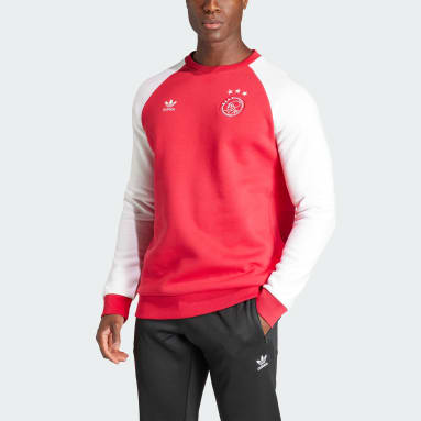 Men Football Red Ajax Amsterdam Essentials Trefoil Crew Sweatshirt