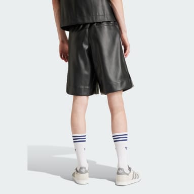 Men Sportswear Black Faux Leather Adicolor 3-Stripes Shorts