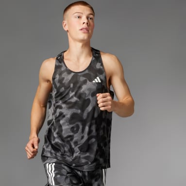 Men's Running Grey Own the Run 3-Stripes Allover Print Singlet