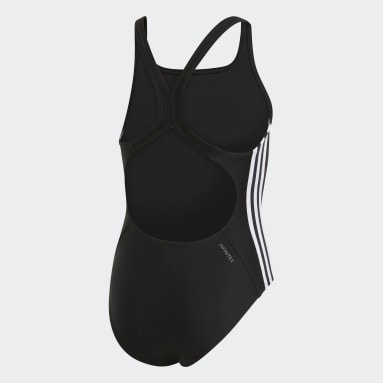 Girls Swimming Black Athly V 3-Stripes Swimsuit