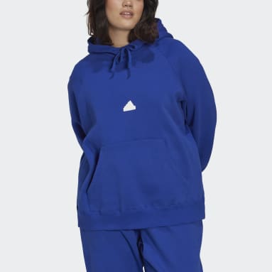 Women Sportswear Blue Oversized Hooded Sweatshirt (Plus Size)