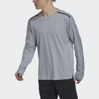 Camiseta manga larga Workout PU-Coated Gris Hombre Gimnasio Y Entrenamiento