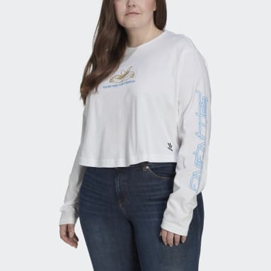 Ženy Originals bílá Tričko Long Sleeve Crop (Plus Size)