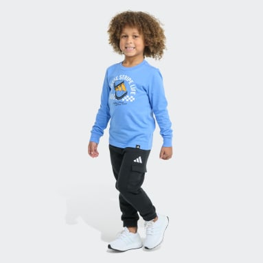 2-Piece Long Sleeve Graphic Cotton Tee & Elastic Waistband Cargo Jogger Set