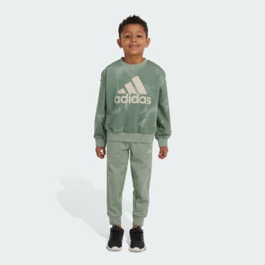 Children Lifestyle Green Allover Print Crewneck Pullover Jogger Set