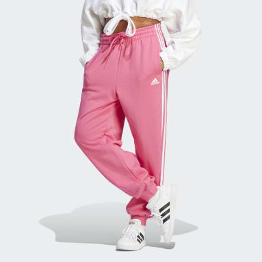 Calças de Corte Largo em Moletão 3-Stripes Essentials Rosa Mulher Sportswear