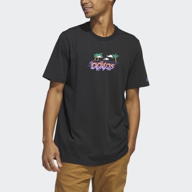 Men Training Black Linear Beach-Bit Short Sleeve Graphic Tee