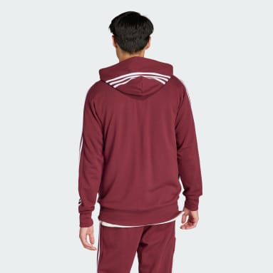 Men Sportswear Burgundy Essentials French Terry 3-Stripes Full-Zip Hoodie