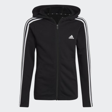 Buzo con Capucha Essentials 3 Tiras Cierre Frontal Negro Niña Sportswear