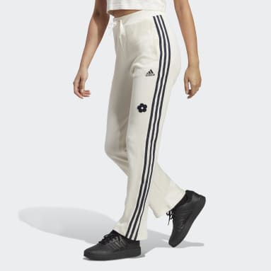 Pantalon sportswear à 3 bandes taille haute avec patchs floraux en chenille blanc Femmes Sportswear