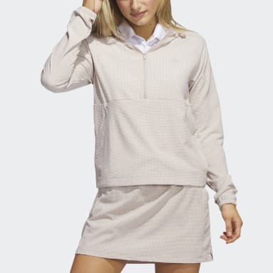 Sweat-shirt à capuche de golf à zip 1/4 Seersucker Marron Femmes Golf