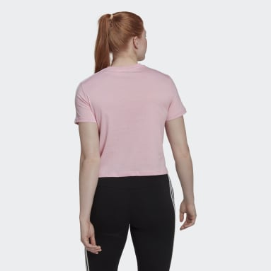 T-shirt Essentials Loose 3-Stripes Cropped Rosa Donna Sportswear