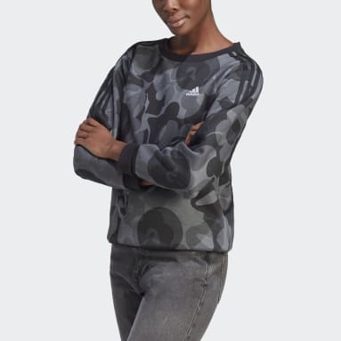 Women's Sportswear Black Floral Graphic 3-Stripes Fleece Sweatshirt