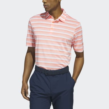 Men Golf Orange Two-Color Striped Golf Polo Shirt