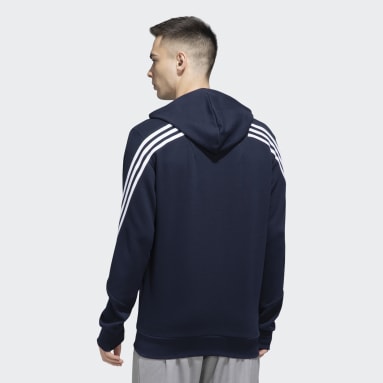 Men Training Blue 3 STRIPES FULL ZIP HOODIE
